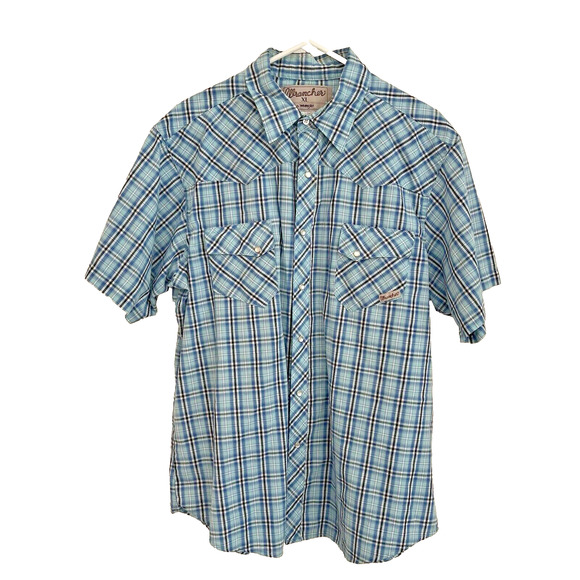 Wrangler Other - Vintage Rustler Wrangler Mens XL Blue Plaid Pearl Snap Shirt Southwestern Cowboy